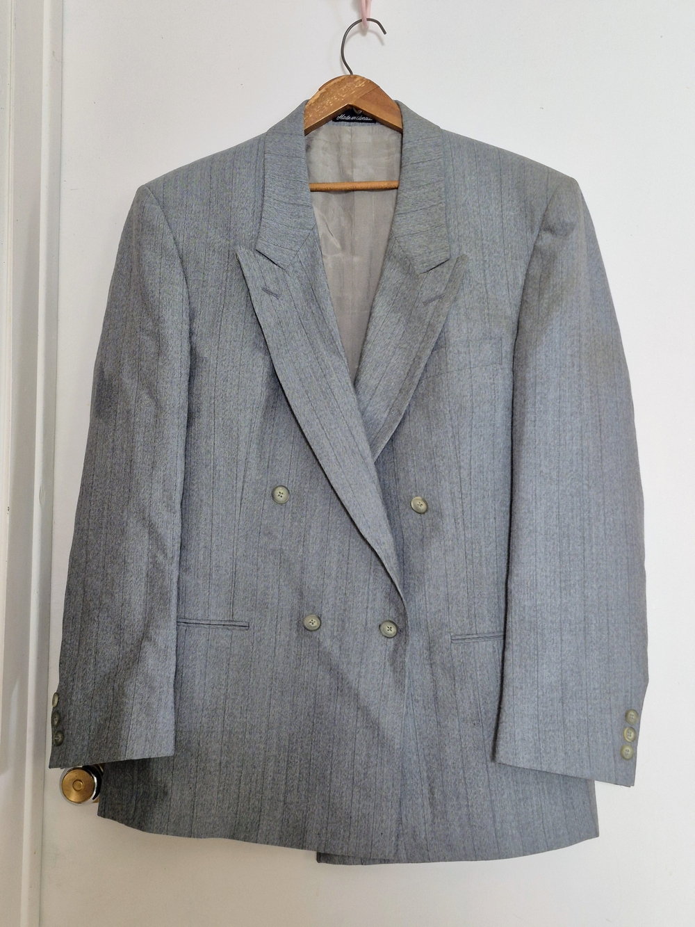 Classic Men's Double-Breasted Gray Pinstripe Blazer